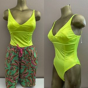 TRACY ANDERSON NWOT Dayglo NEON Flouro BODYSUIT XS - L Festival / Workout/Dance